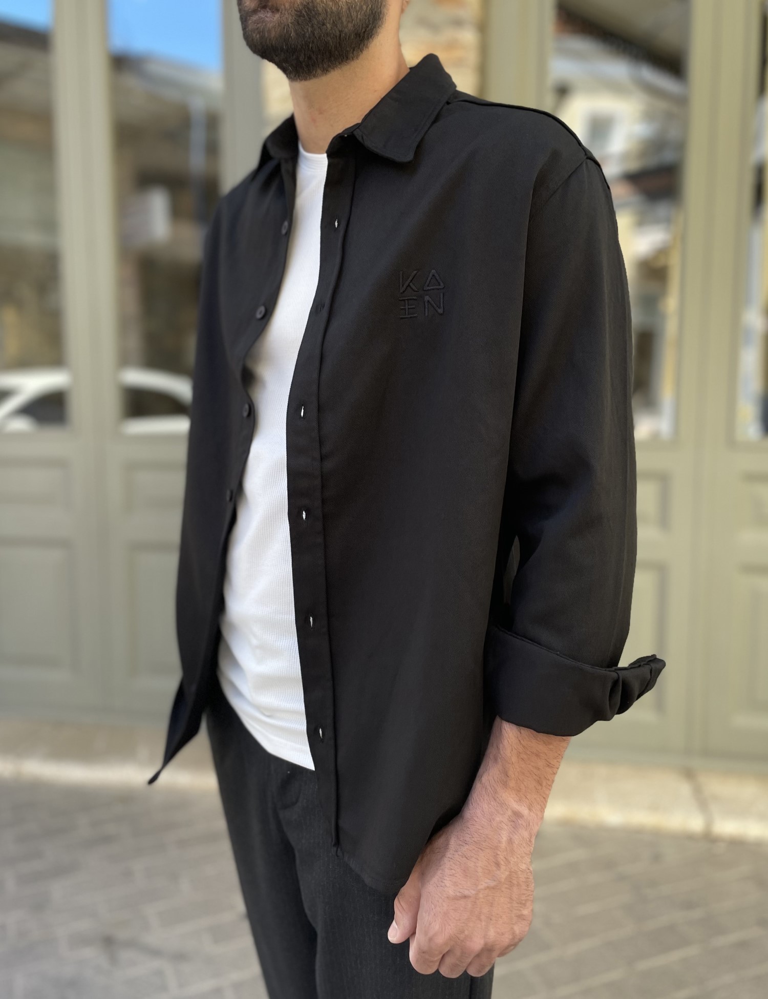 Ανδρικό μαύρο overshirt με γιακά 4529M φωτογραφία